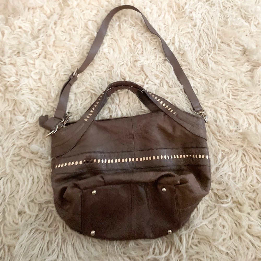Kelsi Dagger | Pebbled Putty Stone Brown Leather Bag Hand Strap or Crossbody - Picture 3 of 16